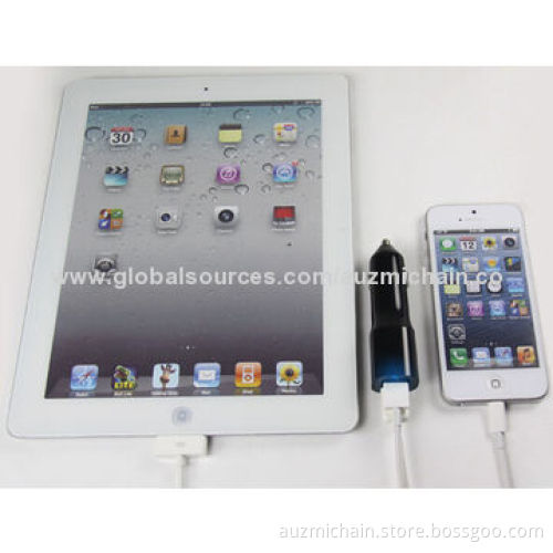2.4A Latest Design Dual-USB Car Chargers for iPad with Blue Indicator